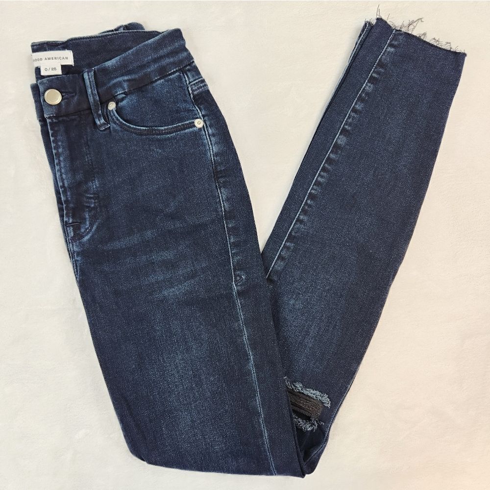 NWT Good American Good Legs Raw Edge Skinny Jeans In BLUE783 size 25 / 0